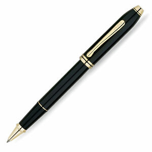 Cross Townsend Black Lacquer  Rollerball Pen with 23KT Gold Trim