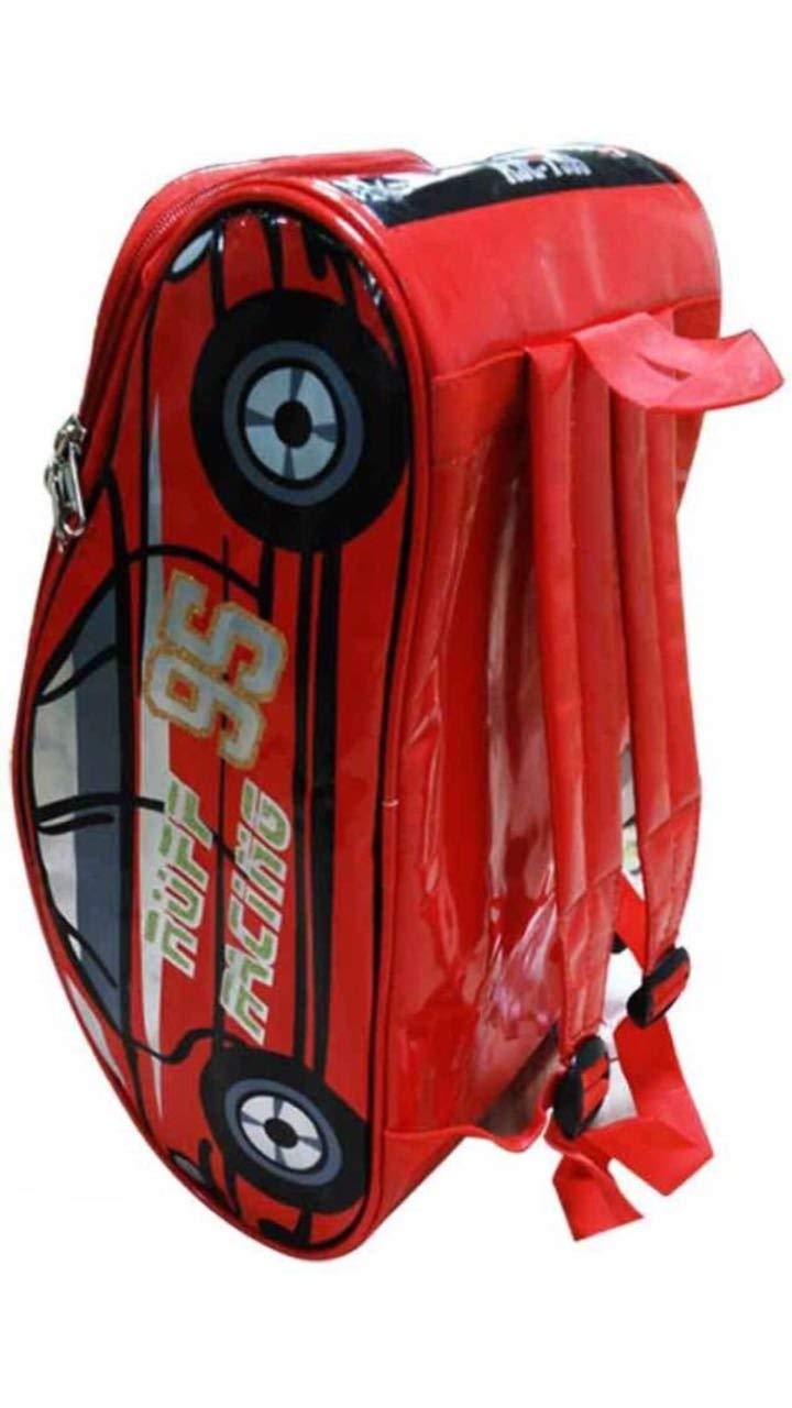 Car Shape Kids Waterproof Premium Quality School Bag-Red