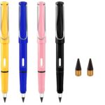 4Pcs Everlasting Reusable Pencil Inkless Pencils Eternal Portable Erasable Metal Writing Pens Infinite Replaceable Graphite Nib Triangle Triangular Golf Stationary Set Mechanical Pencil