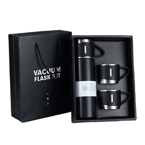 Stainless Steel Vacuum Flask with 3 Steel Cups Combo Set.
