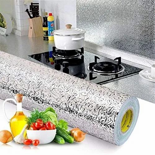 Aluminium Foil Stickers, Oil Proof, Kitchen Backsplash Wallpaper Wall Sticker Anti-Mold and Heat Resistant for Walls Cabinets Drawers and Shelves